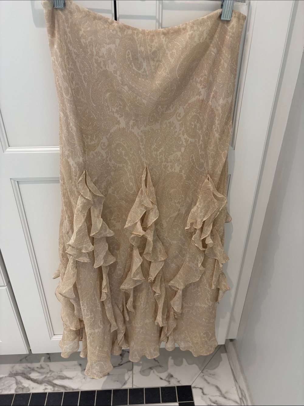 Vintage Lauren Ralph Lauren Paisley Ruffled Tiered 100%silk skirt sz Petite/Sm